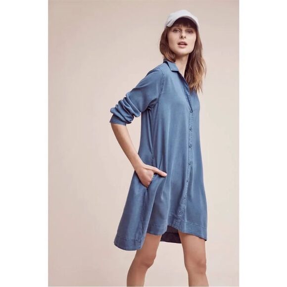 Cloth & Stone Farryn Laced-Back Chambray Denim Tencel Shirtdress, Small - Picture 11 of 11